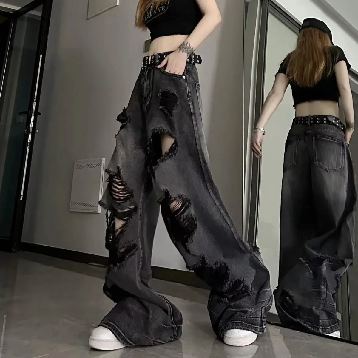 Vintage High Waist Denim Pants Ripped Jeans Women Fashion Loose Wide Leg Straight Pants Y2k Washed Streetwear Female 3