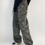 Camouflage Low Rise Jeans Retro Denim Cargo Pants