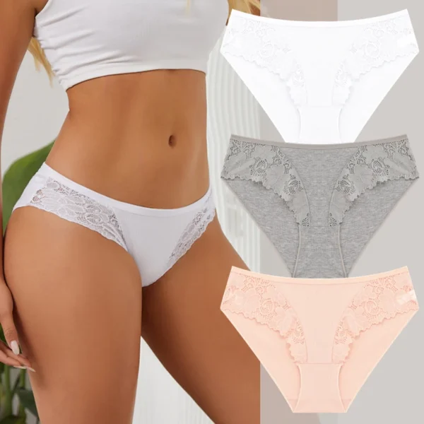 FINETOO 3Pcs/set Women Cotton Panties Sexy Low Waist Underpants Female Fashion Patchwork Lace Briefs Floral Soild Lingerie S-XL 18